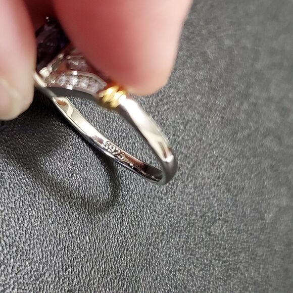 Sterling silver with gold purple rhinestone ring size 8 - Picture 8 of 9